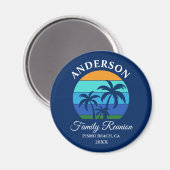Familie Reünie Zomer Strand Palm Trees Blauw Magneet (Voorkant / Achterkant)