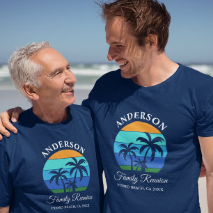 Familie Reünie Zomer Strand Palm Trees Blauw T-shirt