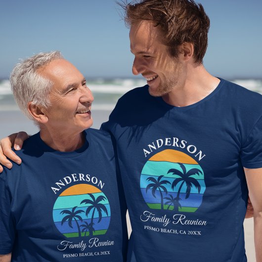 Familie Reünie Zomer Strand Palm Trees Blauw T-shirt