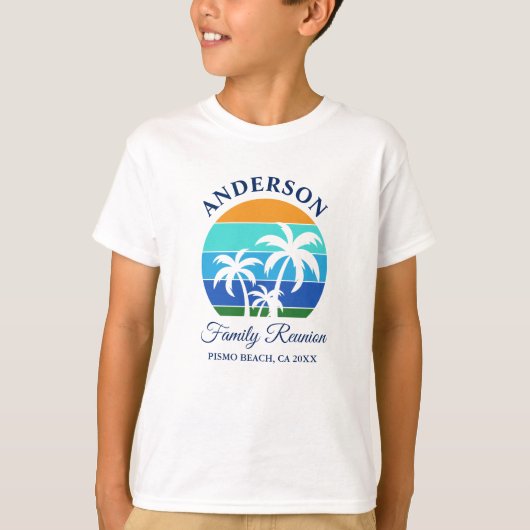 Familie Reünie Zomer Strand Palm Trees Jongens T-shirt (Voorkant)