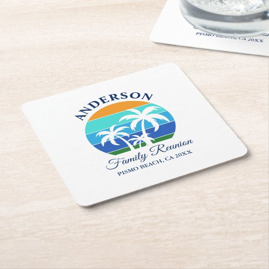 Familie Reünie Zomer Strand Palm Trees Kartonnen Onderzetters (Schuin)