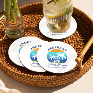Familie Reünie Zomer Strand Palm Trees Ronde Kartonnen Onderzetter