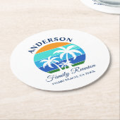 Familie Reünie Zomer Strand Palm Trees Ronde Kartonnen Onderzetter (Gebogen)