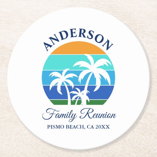 Familie Reünie Zomer Strand Palm Trees Ronde Kartonnen Onderzetter (Voorkant)