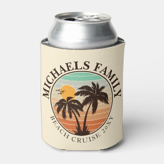 Familie Reünie Zomer Zonsondergang Strand Palm Tre Blikjeskoeler (Blikje Voorkant)