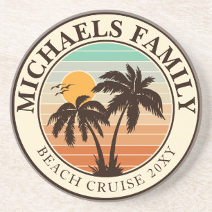 Familie Reünie Zomer Zonsondergang Strand Palm Tre Zandsteen Onderzetter