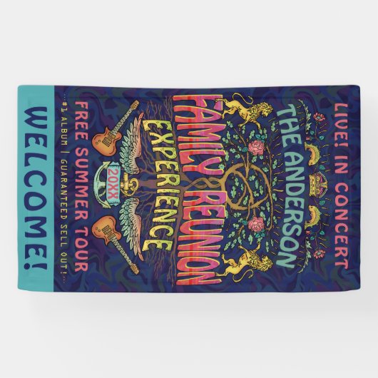 Familie reunion Band Retro 70s concert welkomstnaa Spandoek (Horizontaal)