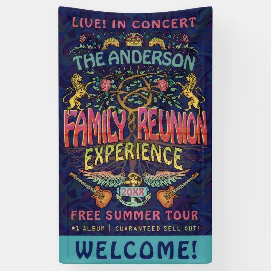 Familie reunion Band Retro 70s concert welkomstnaa Spandoek (Verticaal)