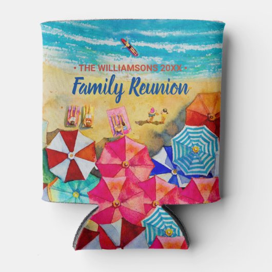 Familie reunion Beach Umbrellas op de zand Blikjeskoeler (Voorkant)