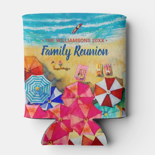 Familie reunion Beach Umbrellas op de zand Blikjeskoeler (Achterkant)