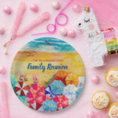 Familie reunion Beach Umbrellas op de zand Papieren Bordje (Feest)