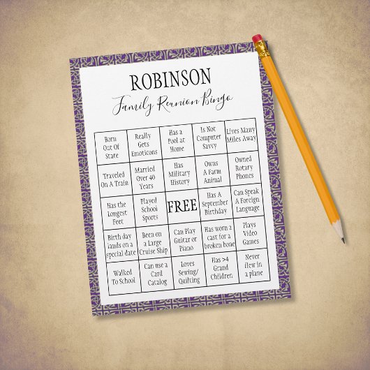 Familie reunion Bingo Game 3