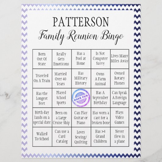Familie reunion Bingo Game | Chevron (Voorkant)