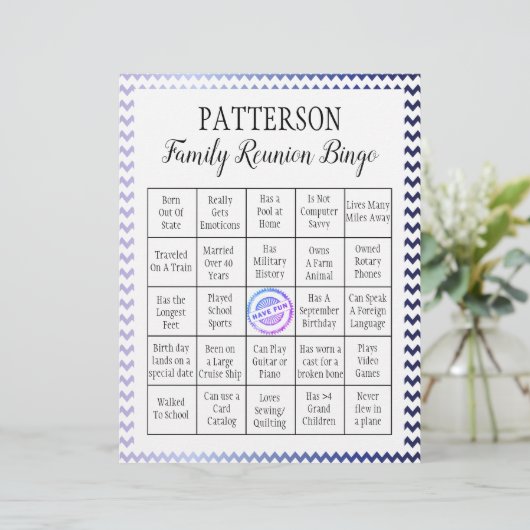 Familie reunion Bingo Game | Chevron (Staand voorkant)