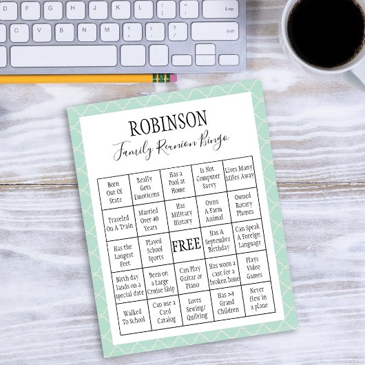 Familie reunion Bingo Game | Groen