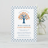 Familie Reunion Blauw Check Modern Family Tree Kaart (Staand voorkant)