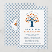 Familie Reunion Blauw Check Modern Family Tree Kaart (Voorkant / Achterkant)