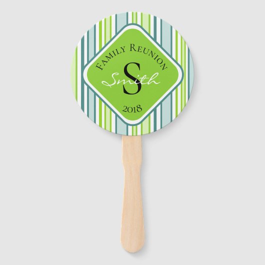 Familie Reunion Blauwe en Groene Strepen Handwaaier (Achterkant)
