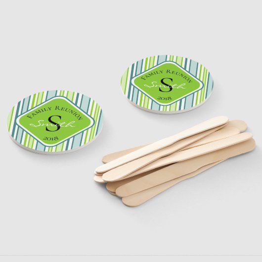 Familie Reunion Blauwe en Groene Strepen Handwaaier (Niet-gemonteerd)