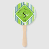 Familie Reunion Blauwe en Groene Strepen Handwaaier (Voorkant)