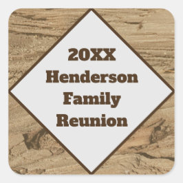Familie Reunion Brown Wood Grain Year en Achternaa Vierkante Sticker