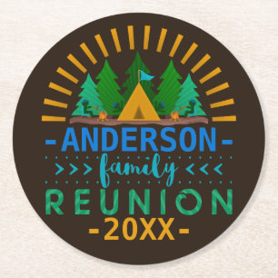 Familie reunion Camping Trip   Aangepaste naam Ronde Kartonnen Onderzetter