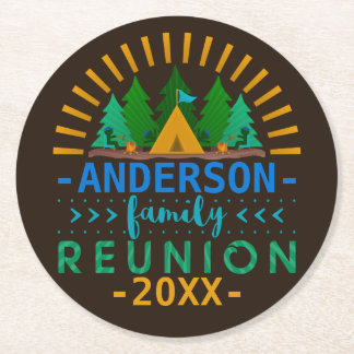 Familie reunion Camping Trip | Aangepaste naam Ronde Kartonnen Onderzetter