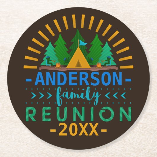 Familie reunion Camping Trip | Aangepaste naam Ronde Kartonnen Onderzetter (Voorkant)
