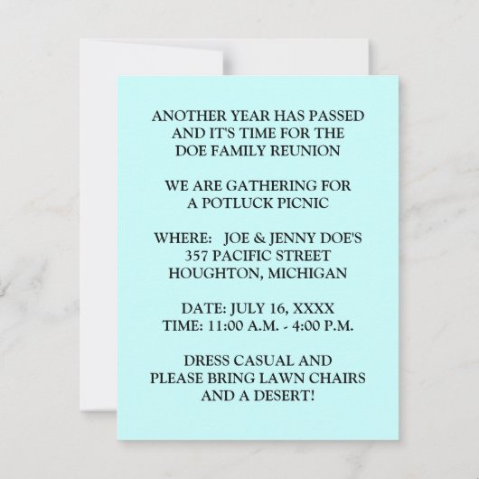 Familie reunion Croquet Lawn Casual uitnodigingen (Achterkant)