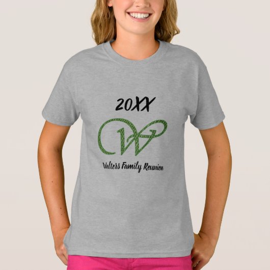 Familie reunion Cursive Green Letter W Monogram T-shirt (Voorkant)