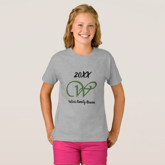 Familie reunion Cursive Green Letter W Monogram T-shirt (Voorkant volledig)