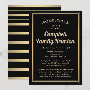 Familie reunion Elegant Black en Gold Borders Kaart