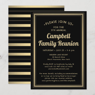 Familie reunion Elegant Black en Gold Borders Kaart
