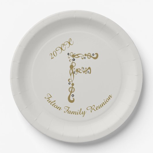 Familie reunion Elegant Gold Letter F Monogram Papieren Bordje (Voorkant)