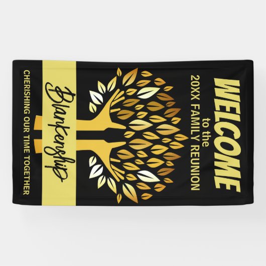 Familie Reunion Handen Boom bladeren op Black Cust Spandoek (Horizontaal)