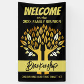 Familie Reunion Handen Boom bladeren op Black Cust Spandoek (Verticaal)