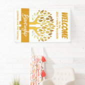 Familie Reunion Handen Boom Bladeren op Witte Cust Spandoek (Insitu)