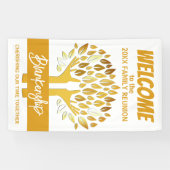 Familie Reunion Handen Boom Bladeren op Witte Cust Spandoek (Horizontaal)