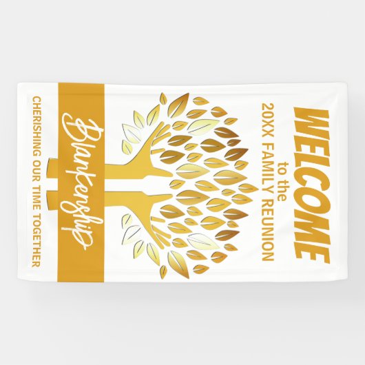 Familie Reunion Handen Boom Bladeren op Witte Cust Spandoek (Horizontaal)