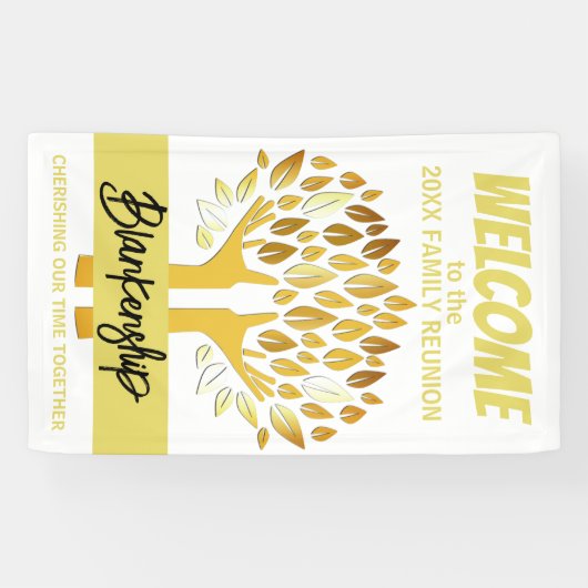 Familie Reunion Handen Boom Bladeren op Witte Cust Spandoek (Horizontaal)