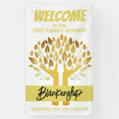 Familie Reunion Handen Boom Bladeren op Witte Cust Spandoek (Verticaal)