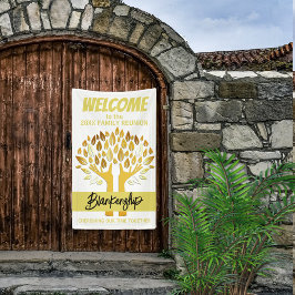 Familie Reunion Handen Boom Bladeren op Witte Cust Spandoek