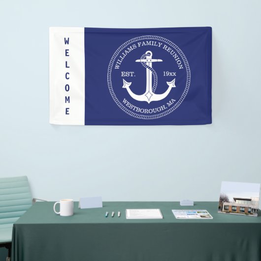 Familie reunion Nautical Anchor Blue Welkom Spandoek (Beurs)