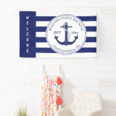 Familie reunion Nautical Anchor Striped Welkom Spandoek (Insitu)