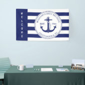 Familie reunion Nautical Anchor Striped Welkom Spandoek (Beurs)