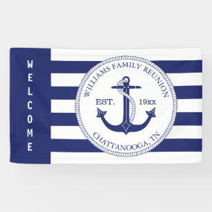 Familie reunion Nautical Anchor Striped Welkom Spandoek