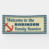 Familie reunion nautische anker en strepen spandoek (Horizontaal)