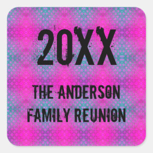 Familie reunion Neon Tie Dye jaarlijkse picknick Vierkante Sticker