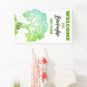 Familie Reunion Oude Groene Boom op Zwart Custom Spandoek (Insitu)