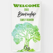 Familie Reunion Oude Groene Boom op Zwart Custom Spandoek (Verticaal)